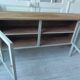 Buffet, desserte vintage réenchanté en vert de gris, plateau  bois.