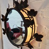 Miroir en fer forgé rétroéclairé en forme de feuille, France, années 1960