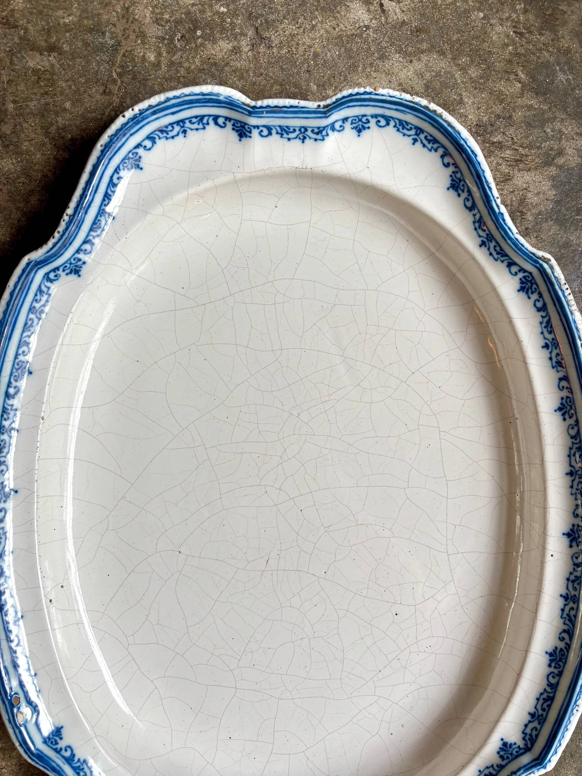 Moustiers hollow oval dish in glazed earthenware