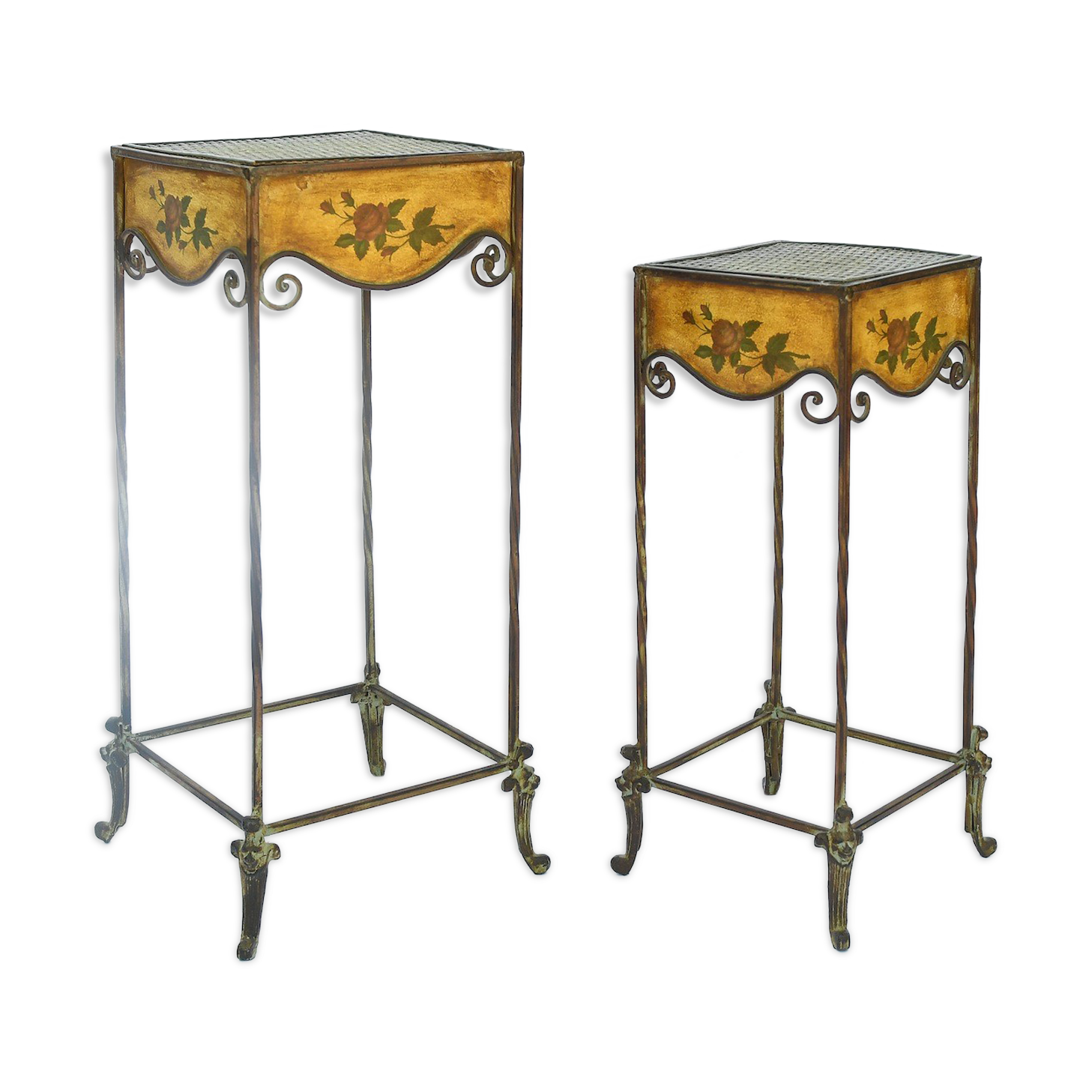 2 painted metal square saddles