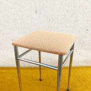 Pair of vintage stools - peach fuzz fabric seat and chrome frame