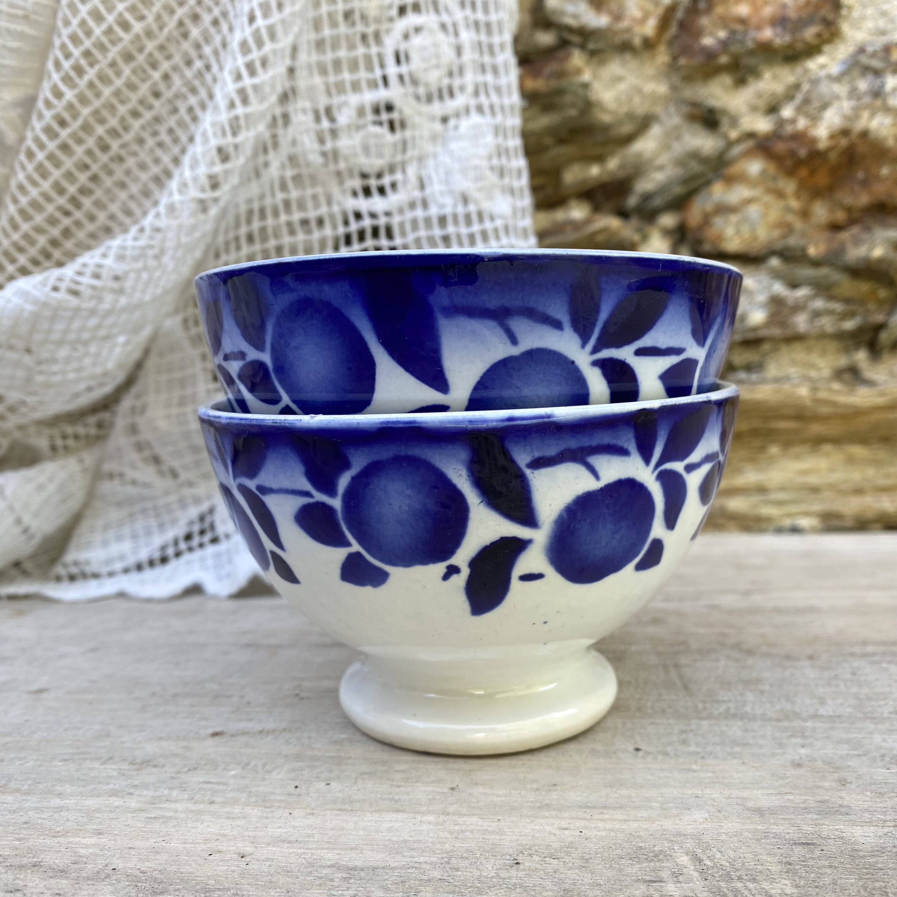 Petits bols anciens Badonviller décor bleu cobalt