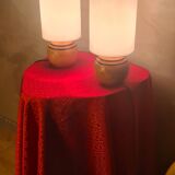 Pair of vintage wooden ball lamps, Scandinavian style bedside lamps, 32 x 14 cm, very good