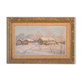 Post impressionist swedish snowscape with soft golden light
