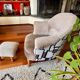 Renovated crapaud armchair with footrest - Boucle fabric
