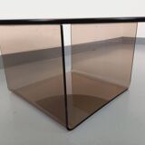 Vintage round glass and plexiglass coffee table, Space Age style, 70s