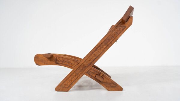 Pair of Folding Chair, Wood and Leather, Brazilian style