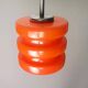 Pair Mid Century Modern MCM orange glass hanging lamps
