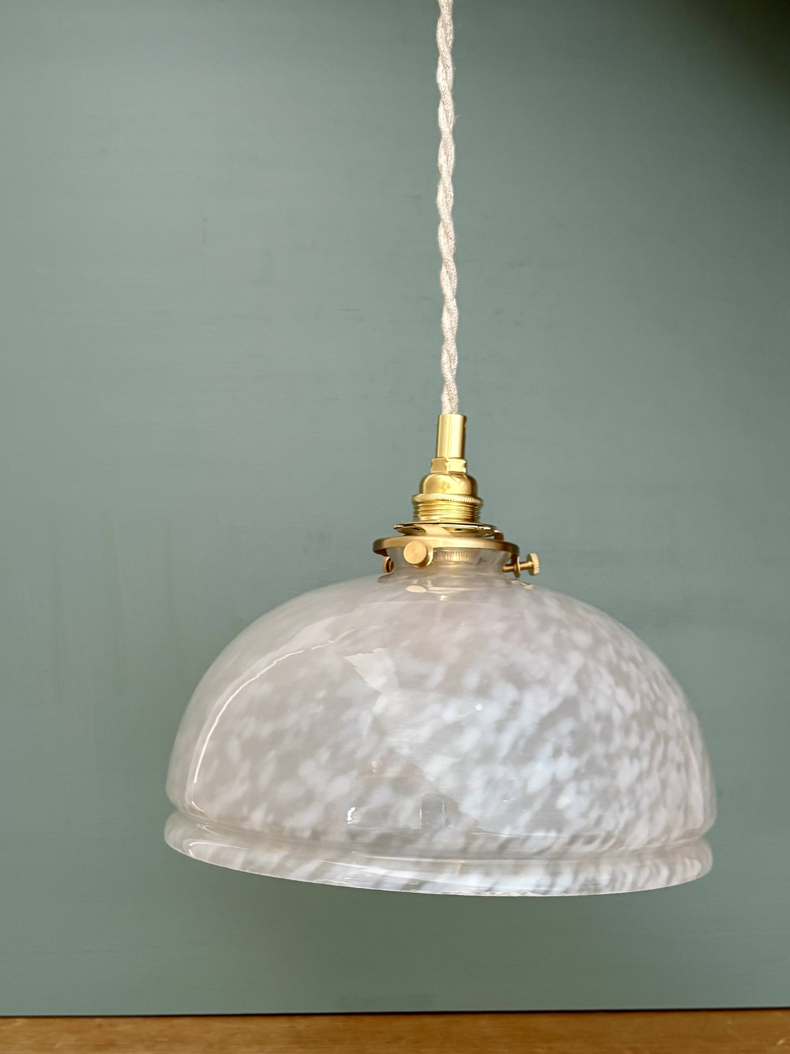 Vintage Clichy White Glass Pendant Lampshade