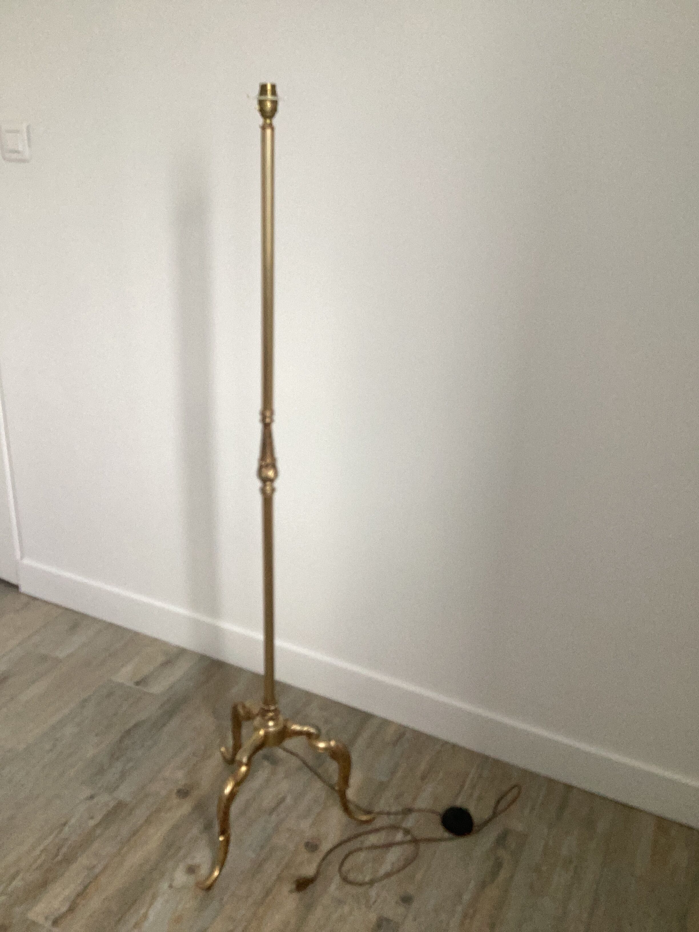 Vintage golden brass tripod floor lamp