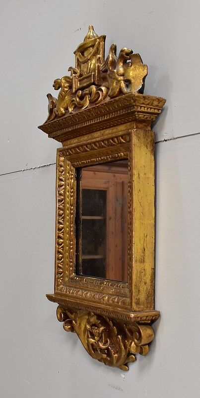 Golden Wooden Mirror with Winged Animal Decorations - Late 19th Century
