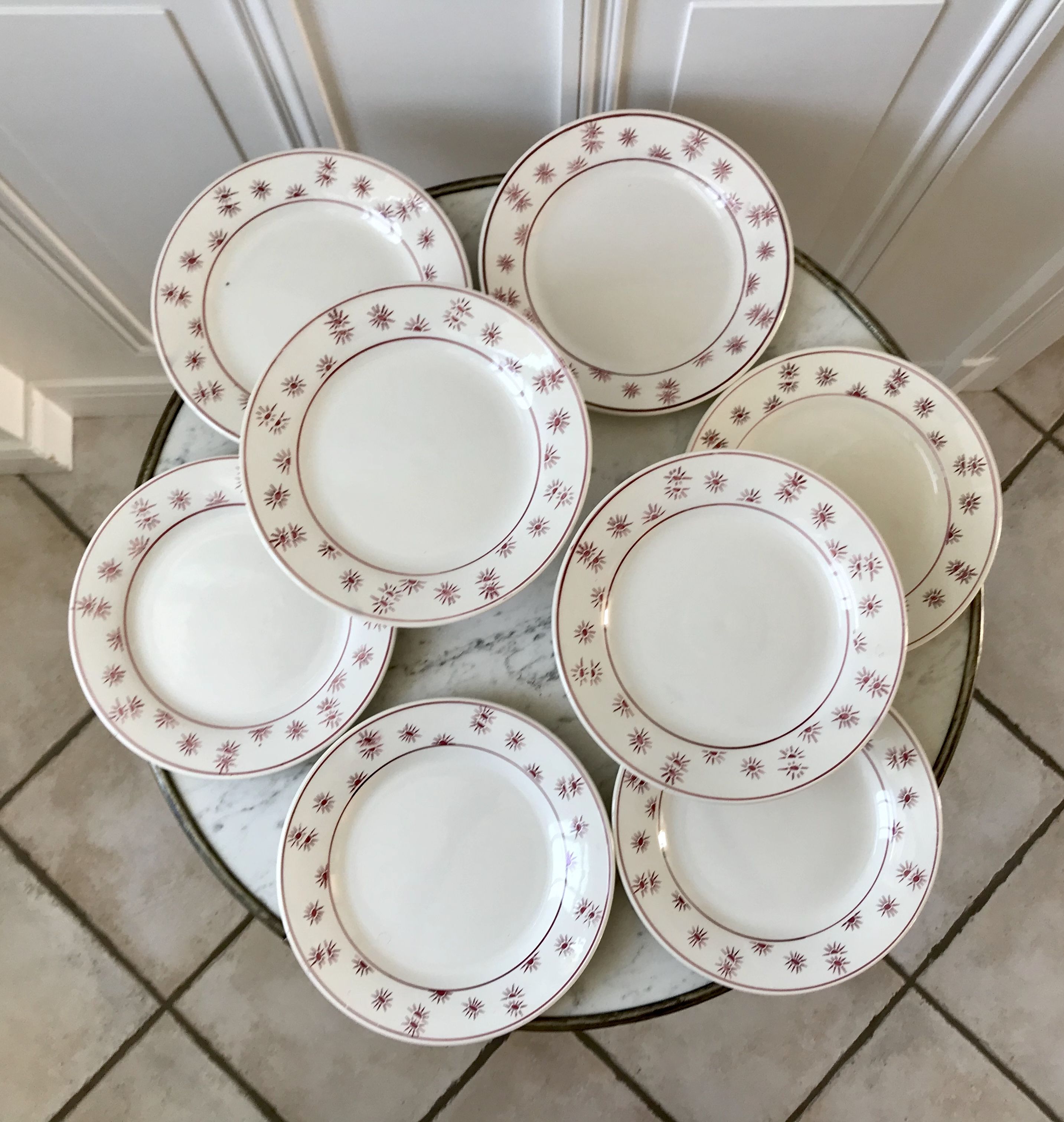 Set of 8 dessert plates Digoin Sarreguemines model "Andrée" small suns 30s