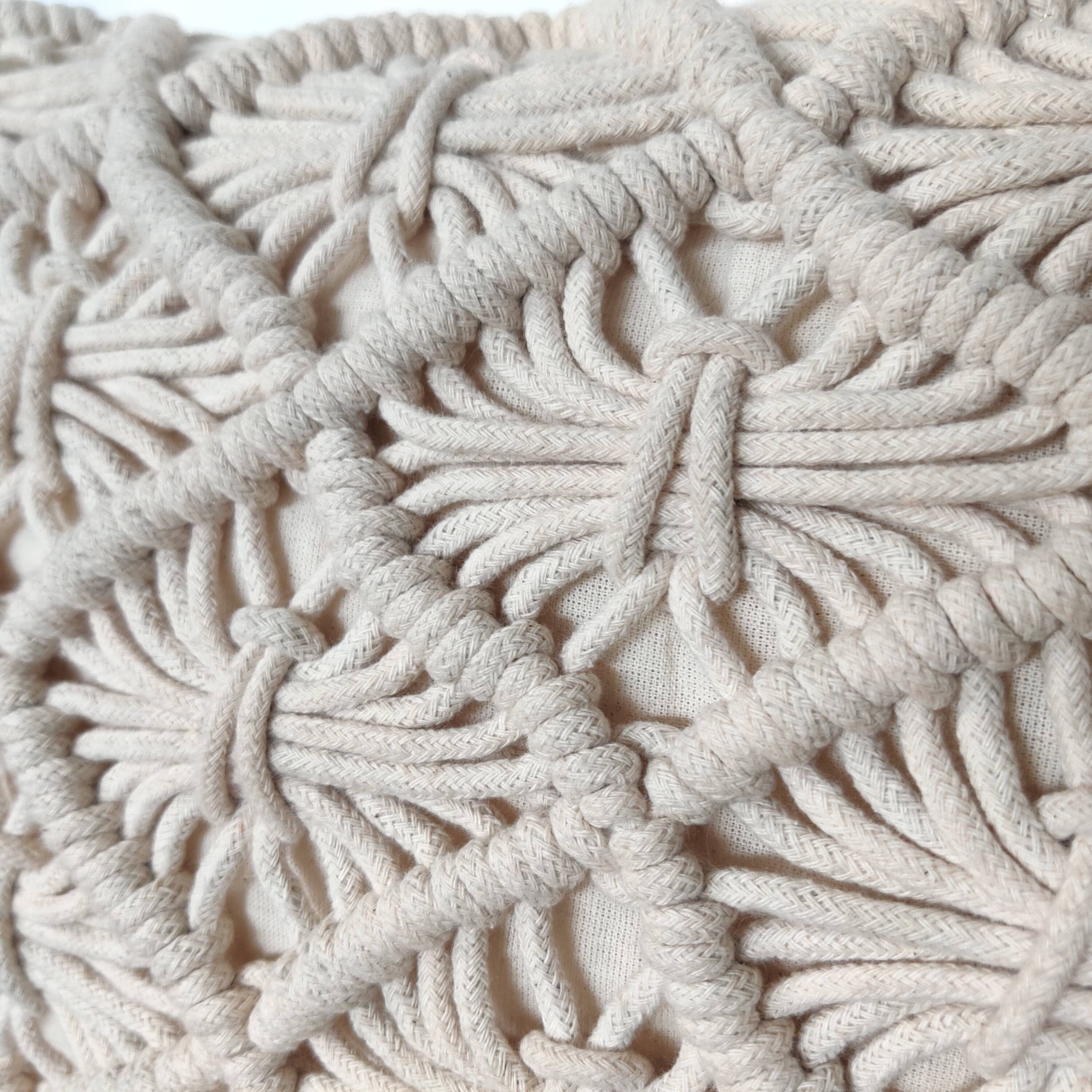 Braided cream macramé cushion 40x60 cm