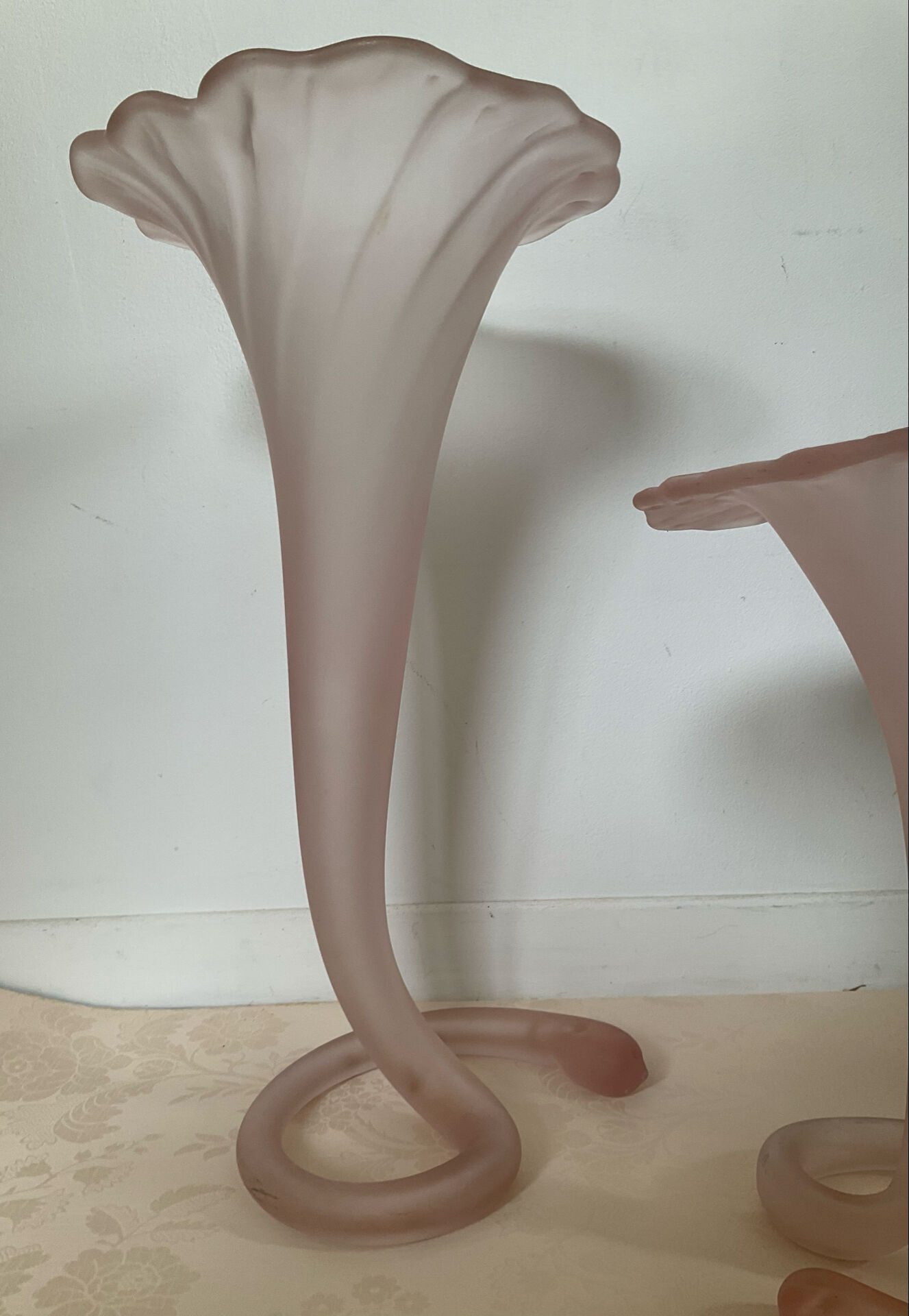 A pair of large Italian corolla vases in glass paste.