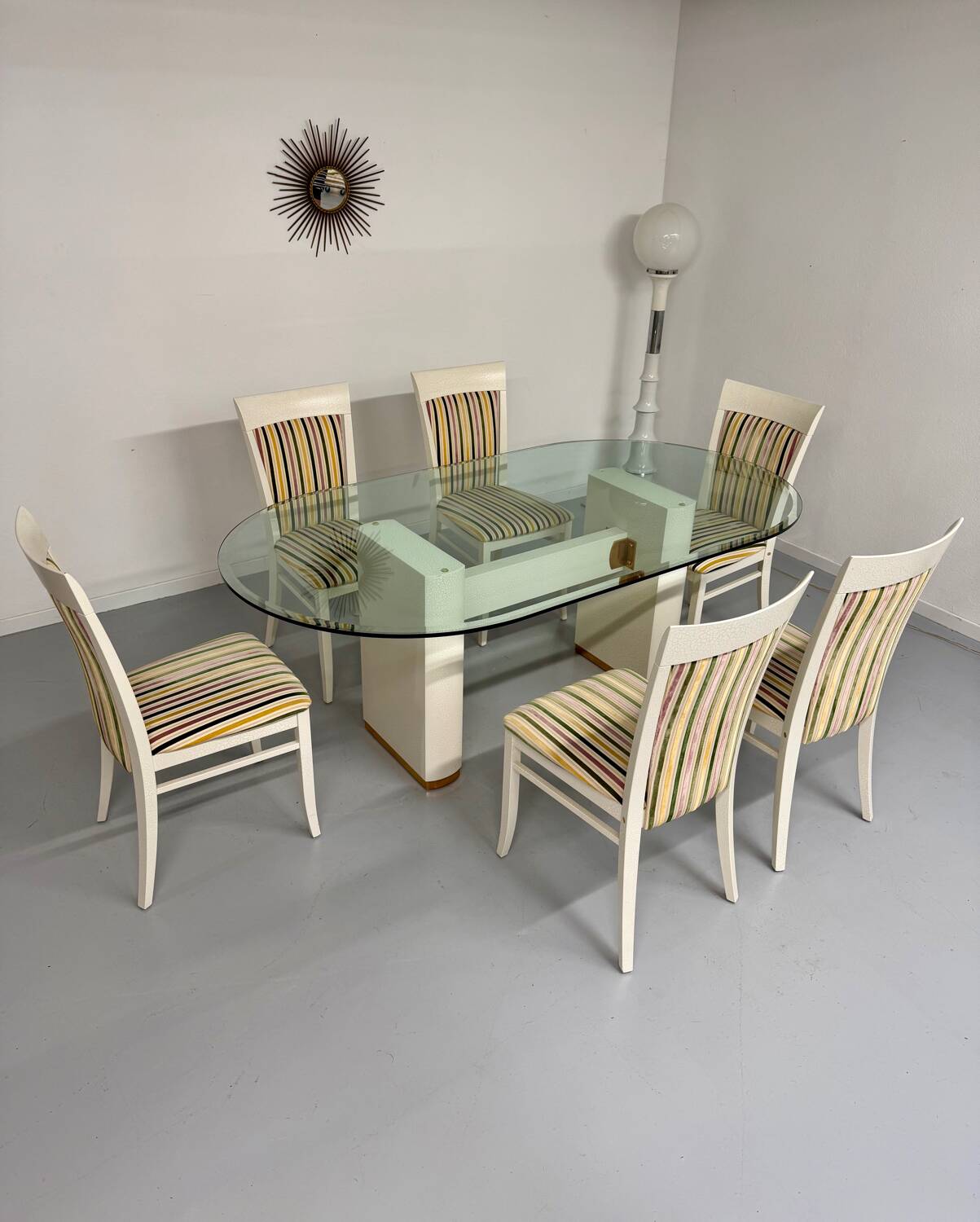 Table and 6 thonet designer chairs with crackled lacquer finish, 1980s vintage