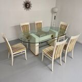 Table and 6 thonet designer chairs with crackled lacquer finish, 1980s vintage