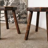 Pair of brutalist wooden stools