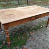 Cherry farm table, turned legs, 2 extensions