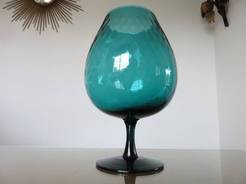 Italy glass vase in turquoise green 70s