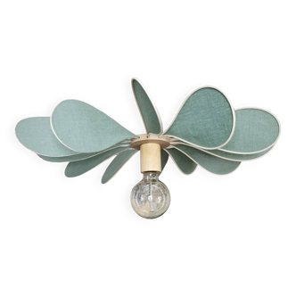 12-blade propeller suspension in rattan and celadon green linen