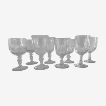 8 old blown foot glasses, 4 different models