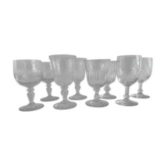 8 old blown foot glasses, 4 different models