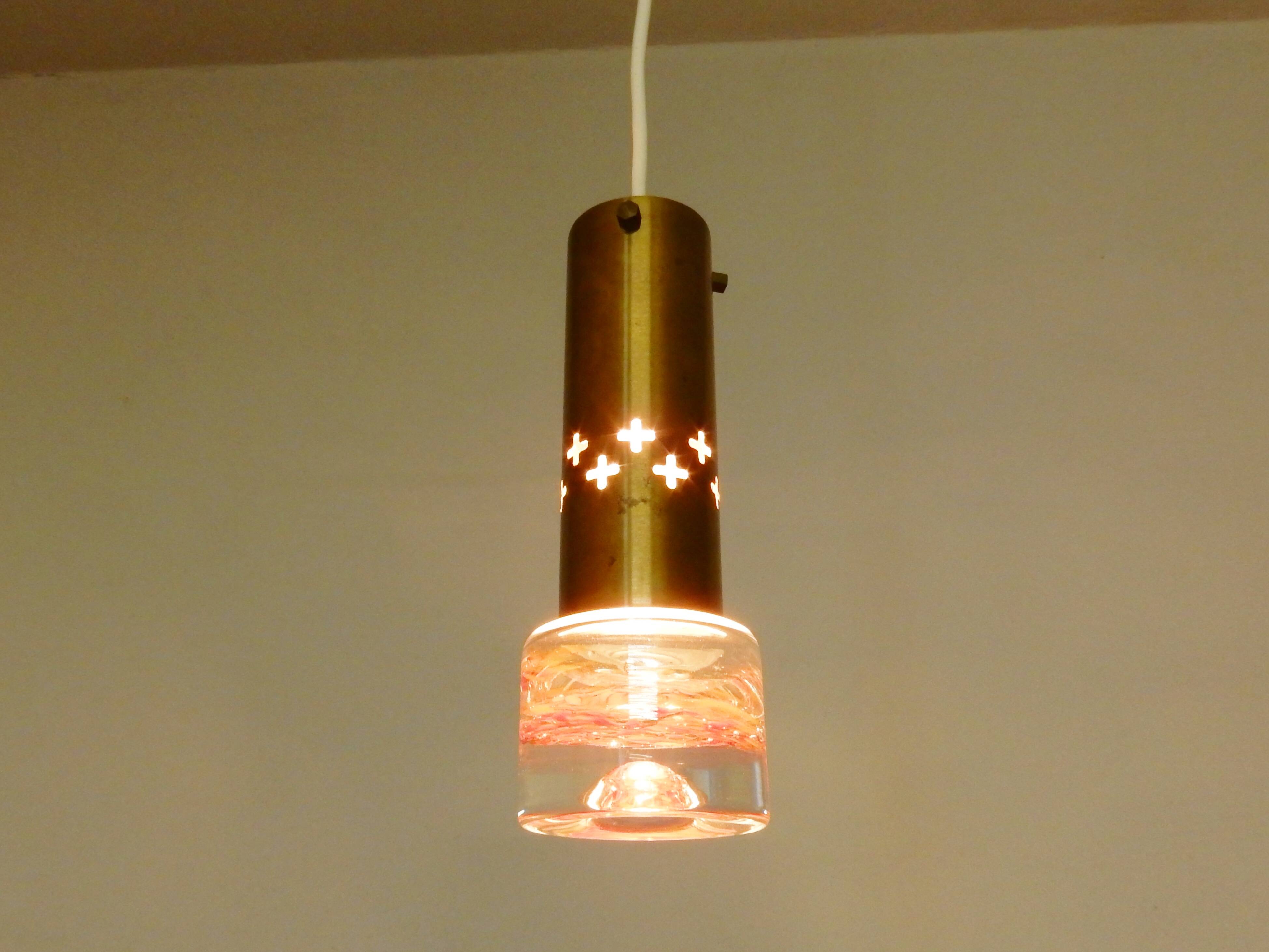 Set of two brass and glass pendant lamps for Örsjö Belysning, Sweden 1960's