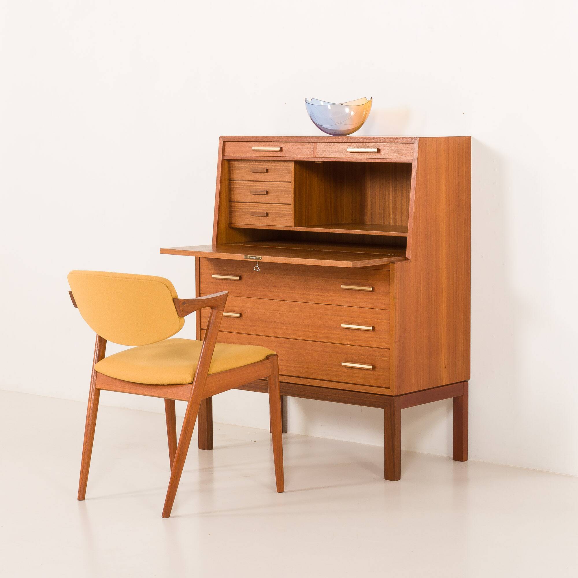 Danish mid century teak secretaire with brass inlays, 1960s