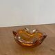 Vintage amber art glass ashtray in Murano style, sculptural free-form hand-blown bowl, glass catchall, Mid-Century Italy.