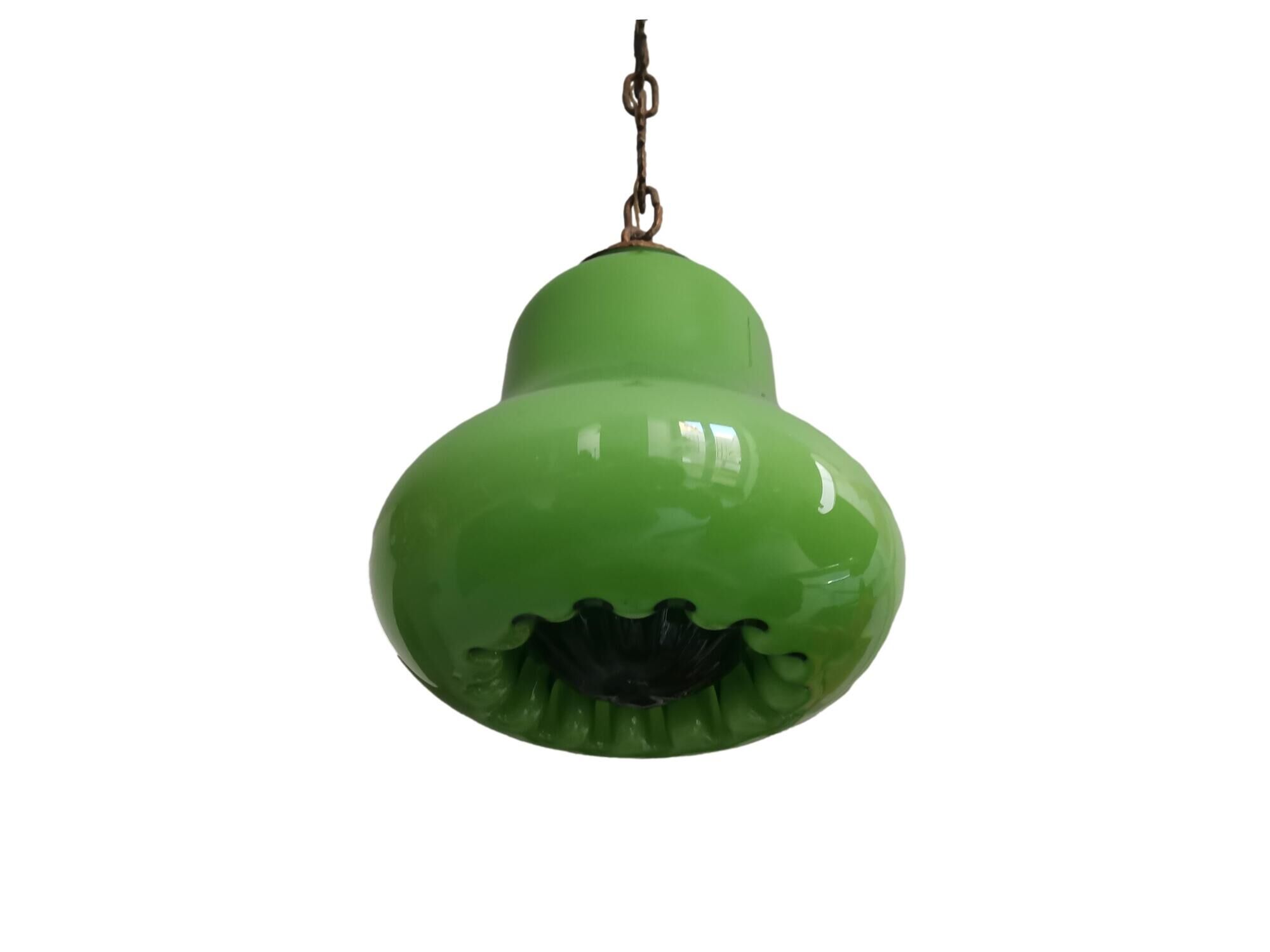 Mid-century portuguese green opaline glass hanging lamp 1960s