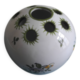 Lallier Moustiers vintage French vase bouquetière with floral decoration in faience.