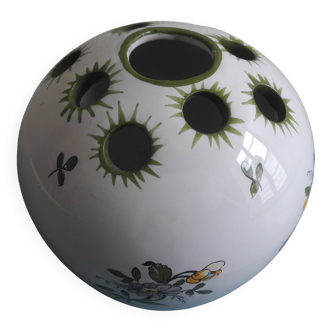 Lallier Moustiers vintage French vase bouquetière with floral decoration in faience.