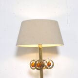 Lampe de table en laiton avec ornements en verre couleur ambre ca  1970
