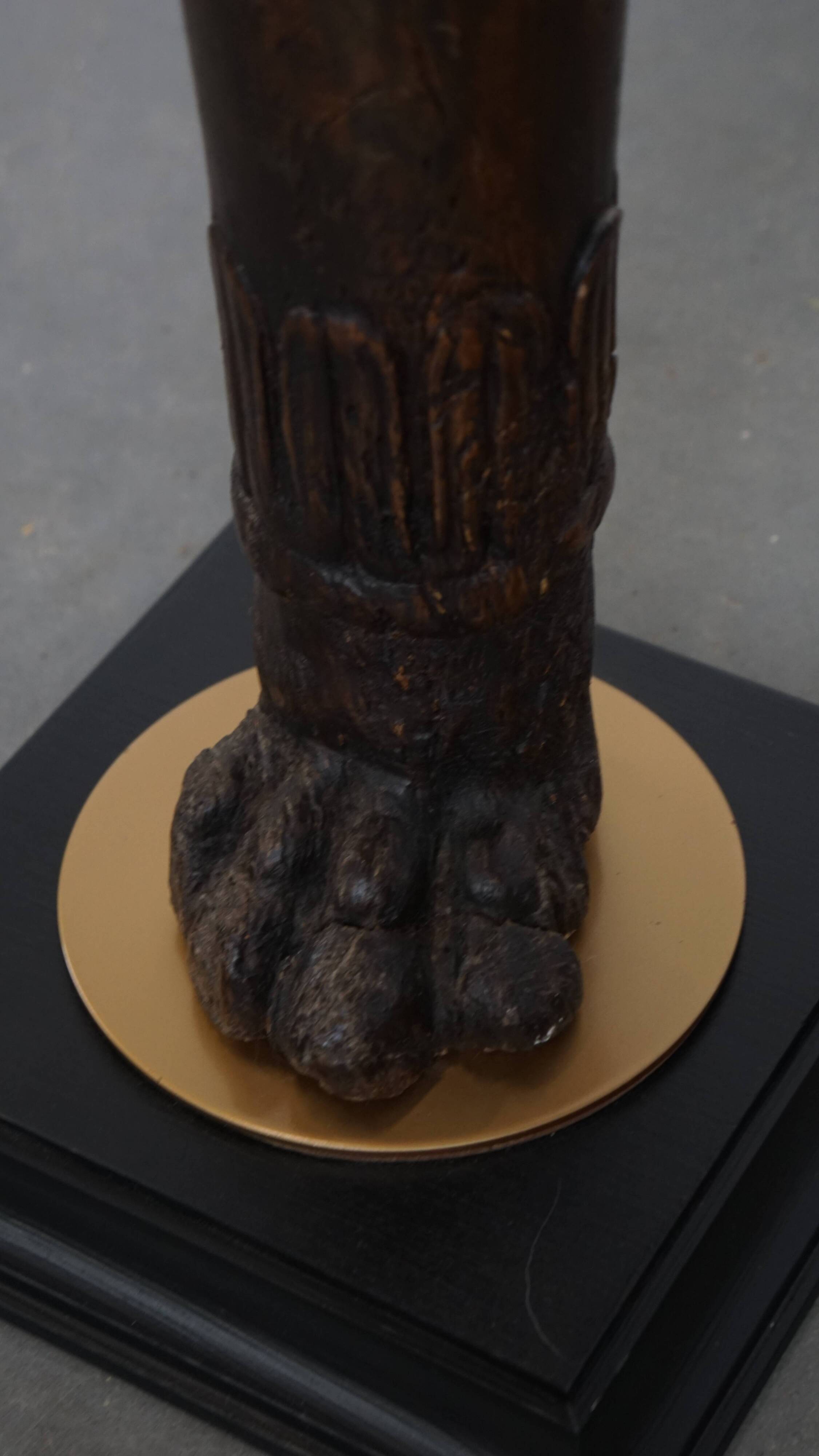 Hand-Carved Antique Wooden Floor Lamp with Lion Head