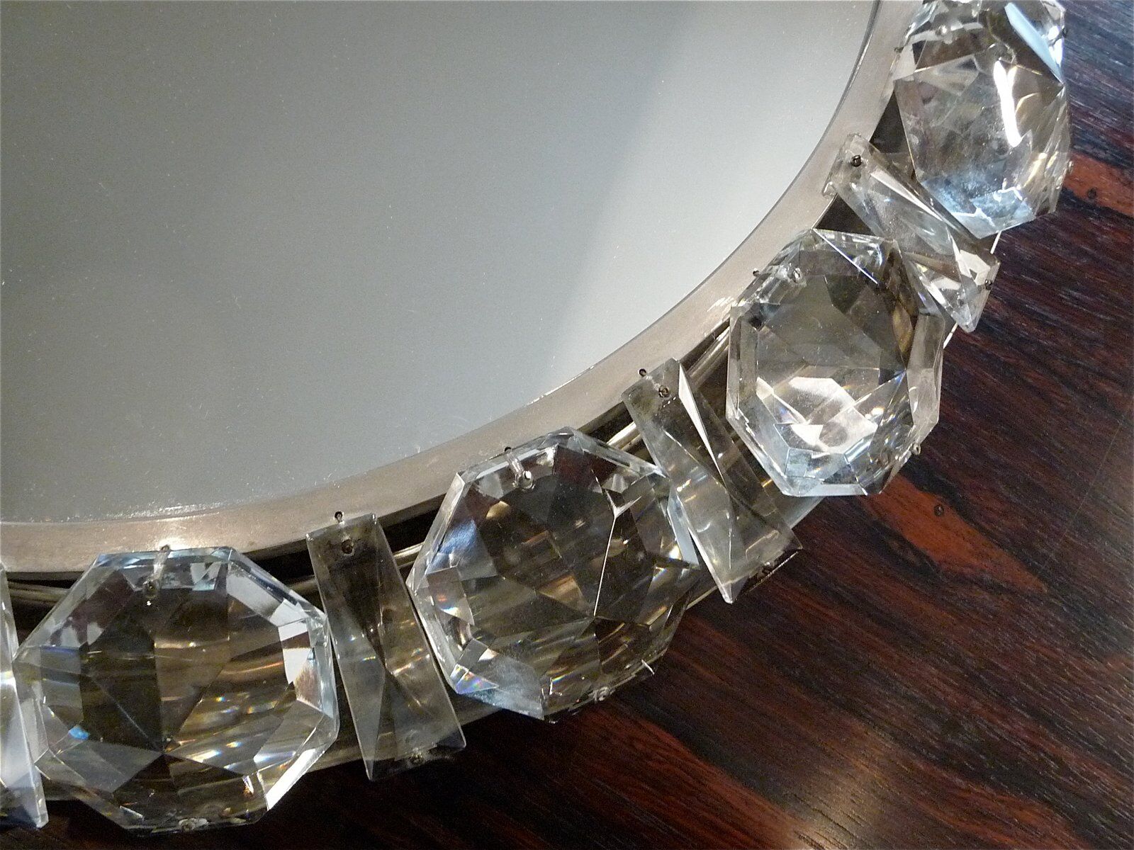 Illuminated round crystal glass mirror from Palwa, West-Germany 1950s