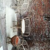 Ensemble salon fauteuils canapé, table et couturière en rotin vintage
