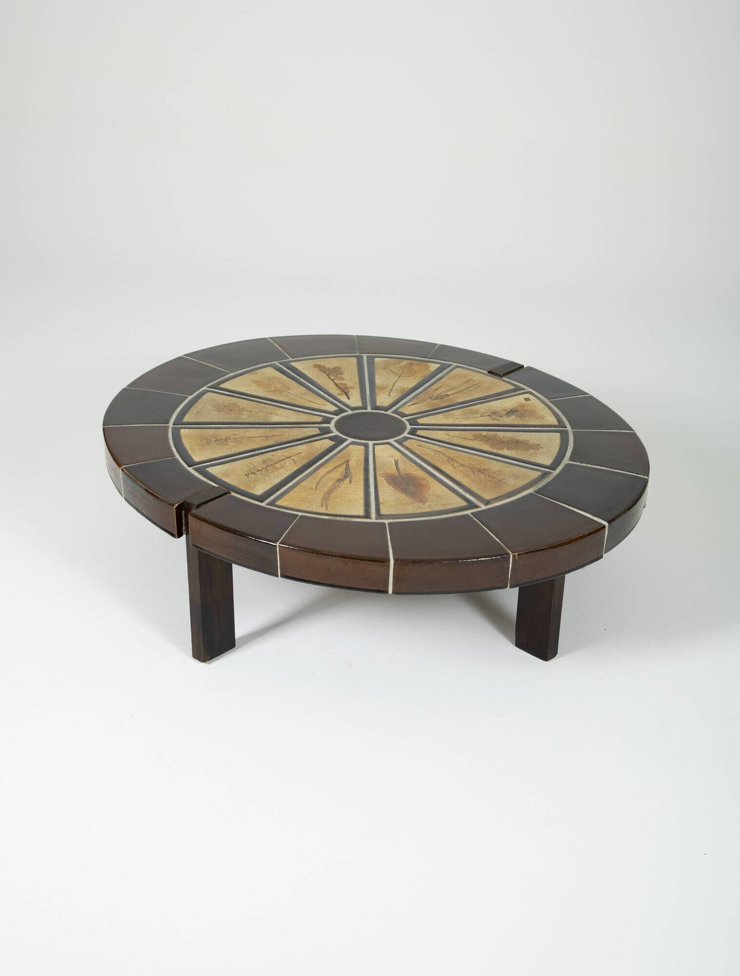 Glazed ceramic coffee table Herbarium model by Roger Capron in Vallauris, France 1970s