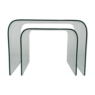 Set of 2 Curved Glass Side Tables, 1990s