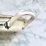 Old egg dish in creamy white and golden enamelled sheet