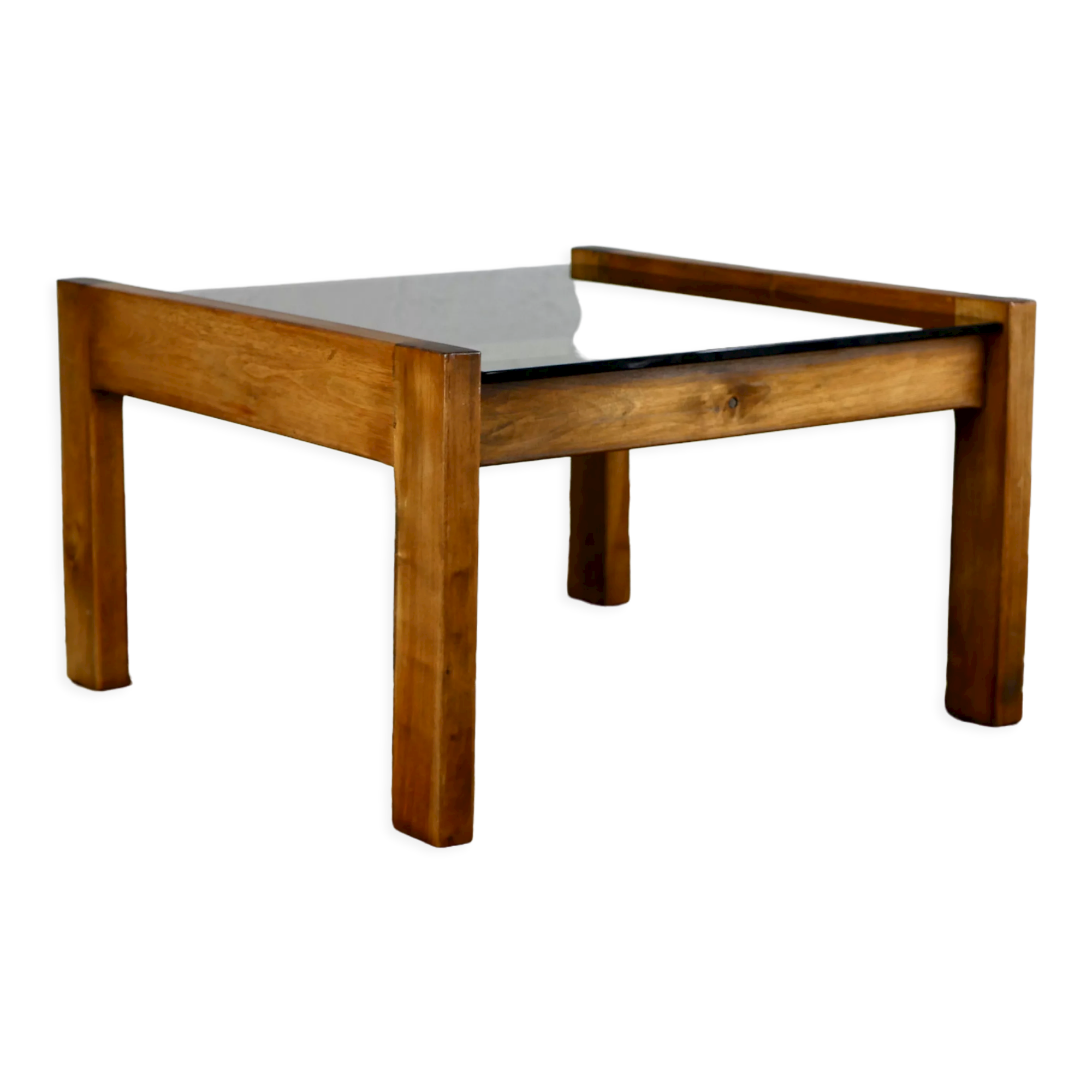 Coffee table in wood and smoked glass