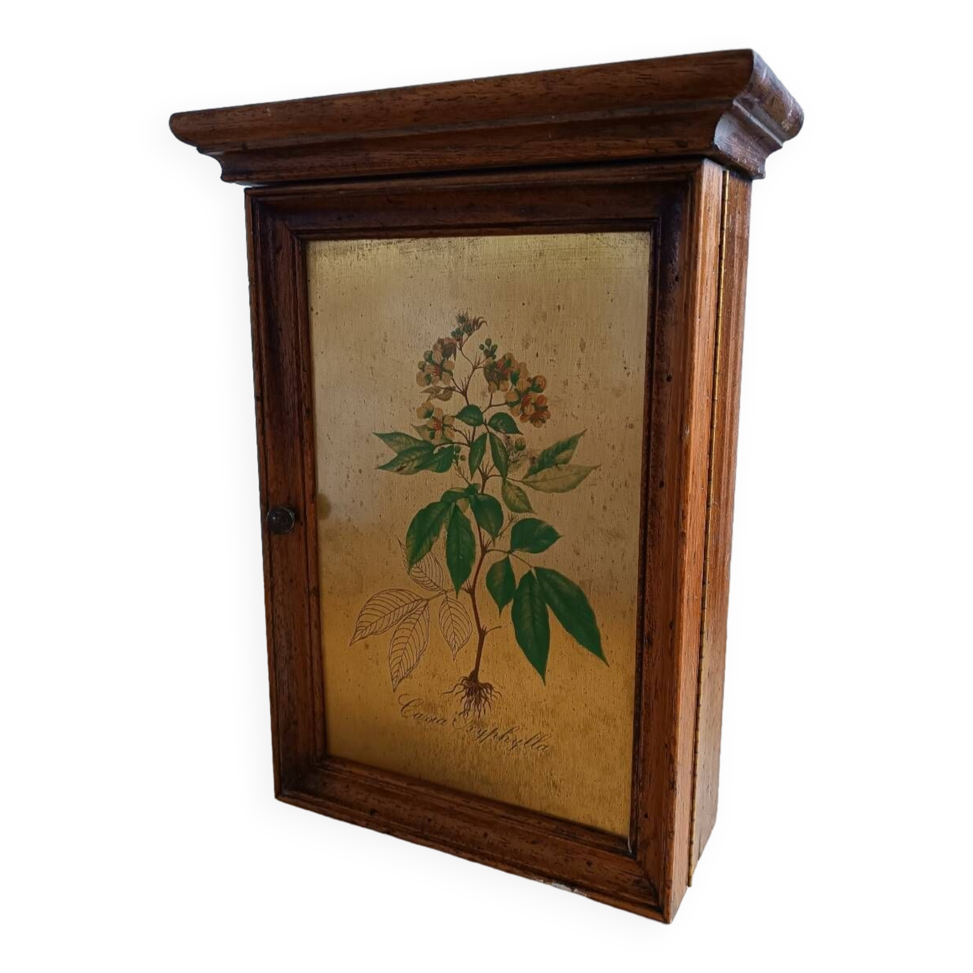 Key holder in wood and brass flower illustration