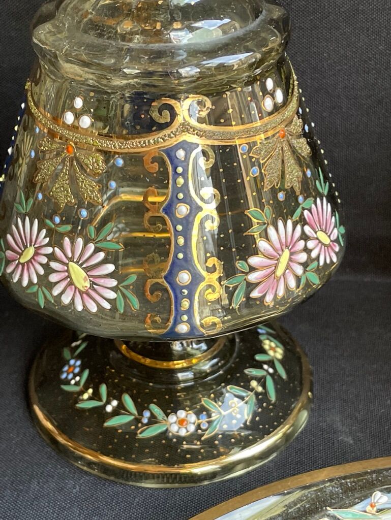 Amber crystal enamel and gilded liquor service