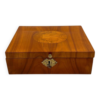 Biedermeier Jewelry Box in Cherry Wood, Ash & Brass, Southern Germany, 1820s