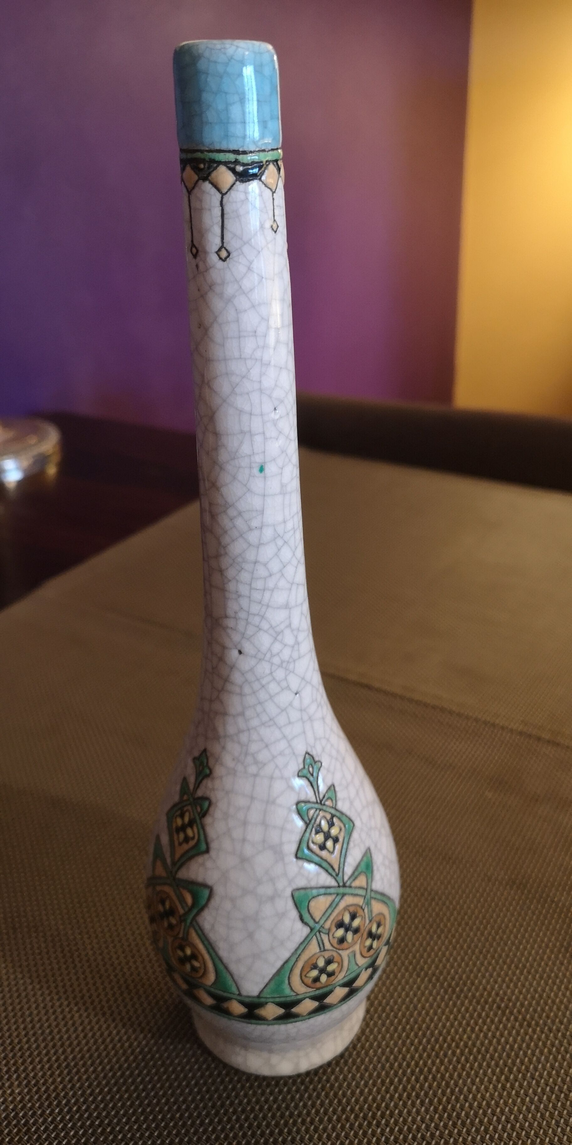 Cracked ceramic soliflore vase and Longwy enamels - Art Deco - 1930s
