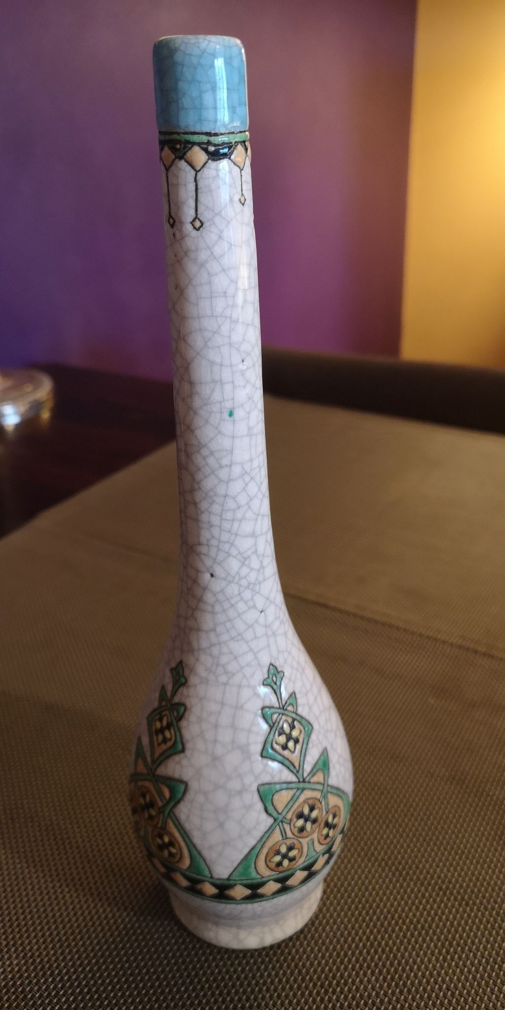 Vase soliflore en céramique craquelée et emaux de Longwy - Art Déco - Années 1930