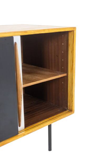 Low ash sideboard with sliding doors. 1960s.