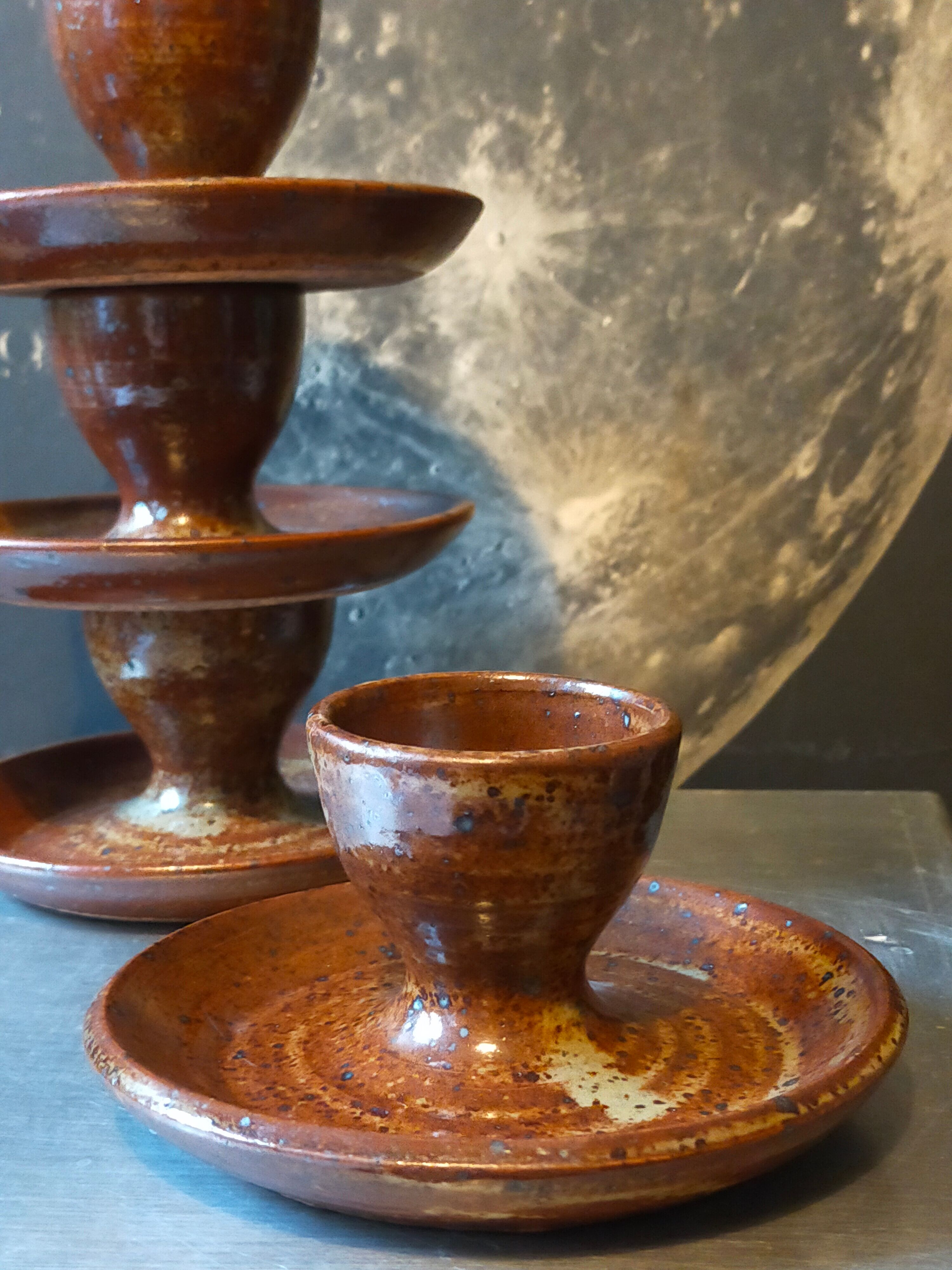 Four pyrite stoneware shells