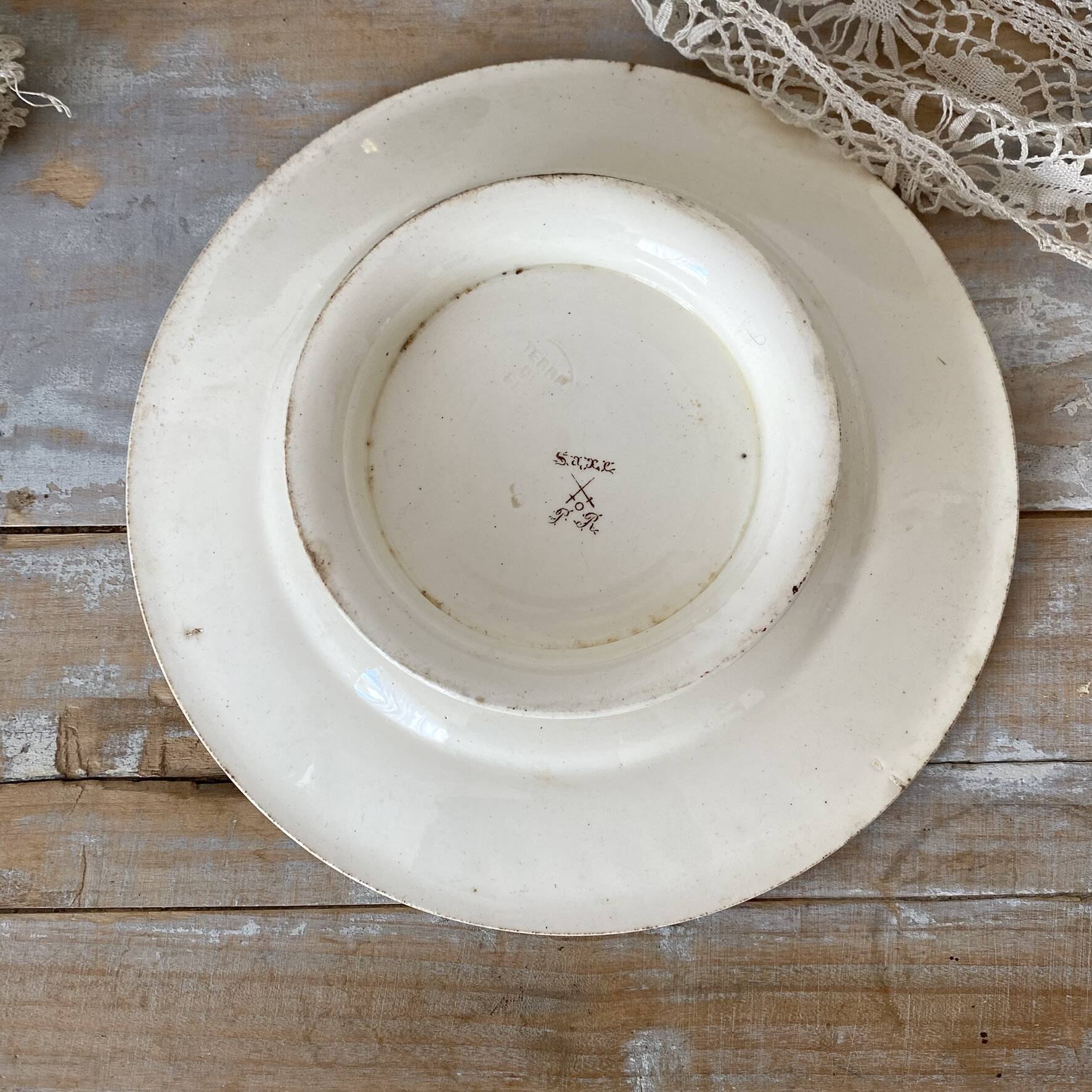 Antique polychrome ironstone dish from Salins, Saxon model.