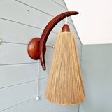 Scandinavian teak and sisal rope wall light, Temde, 1950-60