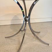 Vintage 1970s round table – smoked glass & chrome base –